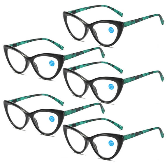 5 Pairs of Women Retro Cat Eye Reading Glasses 1.00 Ladies Anti Blue Light Spring Hinge Black Green Readers +1.0