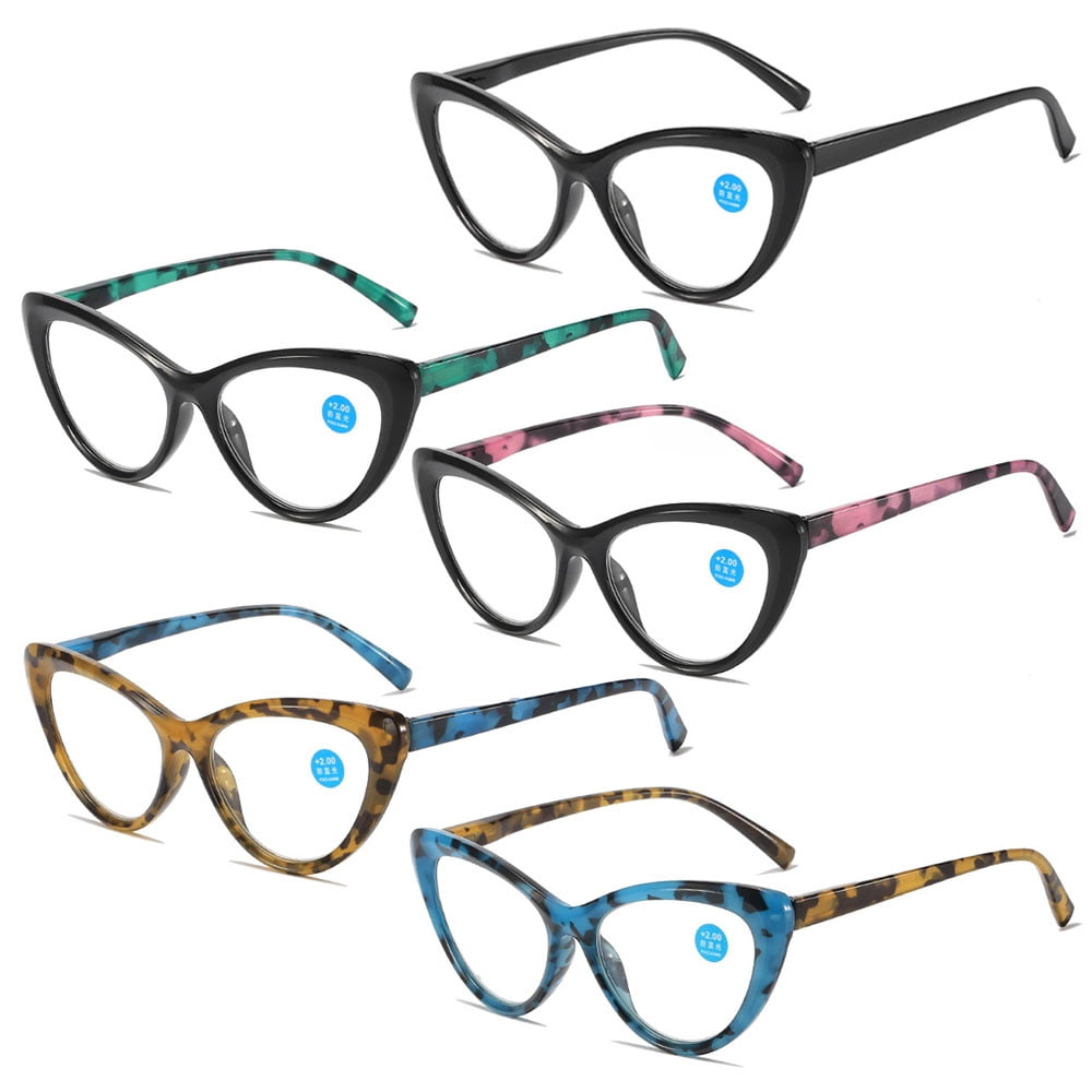 5 Pairs of Women Retro Cat Eye Reading Glasses 1.00 Ladies Anti Blue Light Spring Hinge Tortoiseshell Readers +1.0