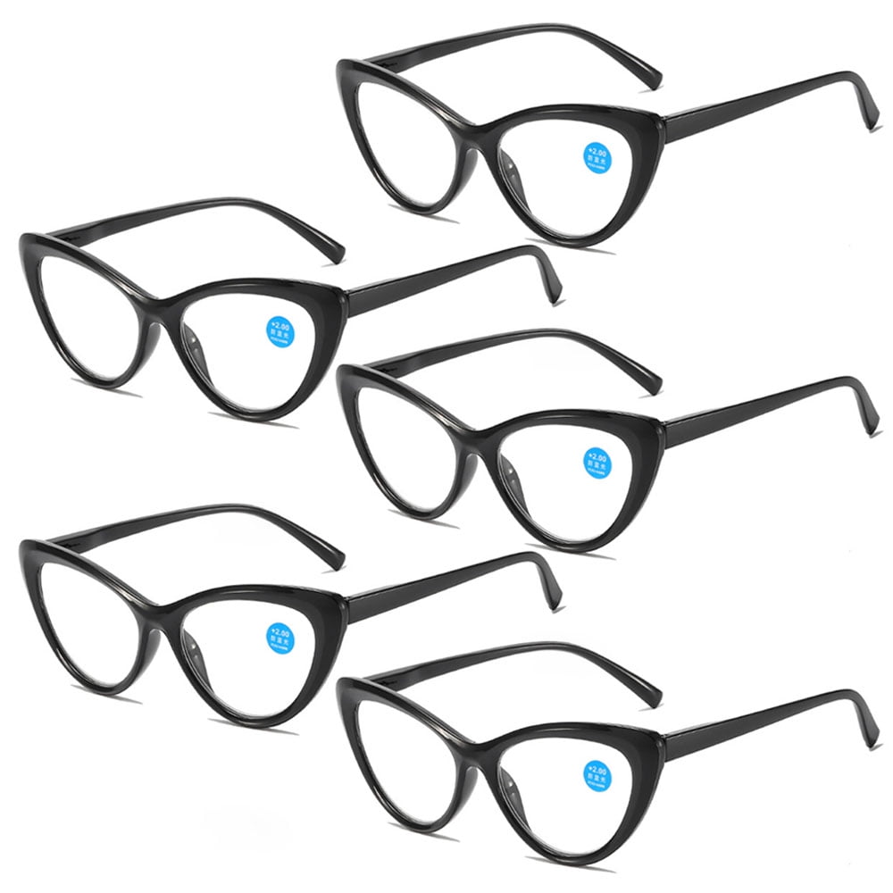 5 Pairs of Women Retro Cat Eye Reading Glasses 3.00 Ladies Anti Blue Light Spring Hinge Black Readers +3.0