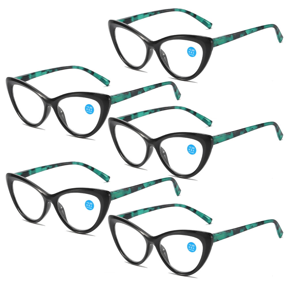 5 Pairs of Women Retro Cat Eye Reading Glasses 3.50 Ladies Anti Blue Light Spring Hinge Black Green Readers +3.5
