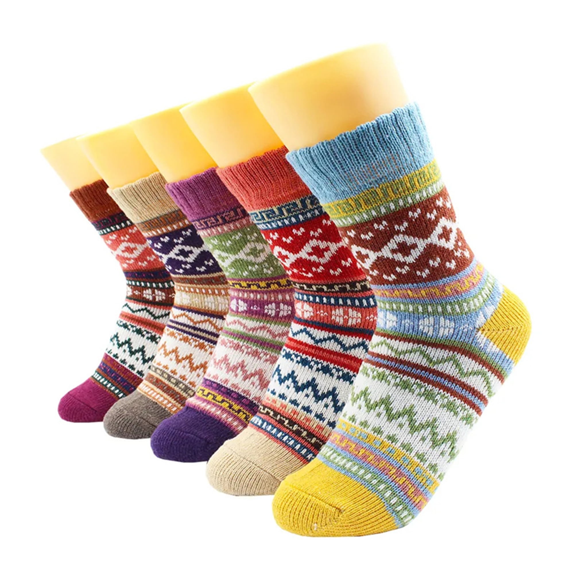 5 Pairs of Wool Socks, Thermal Socks, Women's Thick Socks, Breathable  Cuddly Socks, Vintage Knitted Socks(Style 2) 