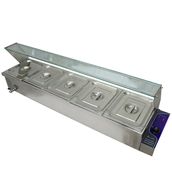 5-Pan Bain-Marie Buffet Food Warmer Electric Steam Heater Steamer 6" Deep