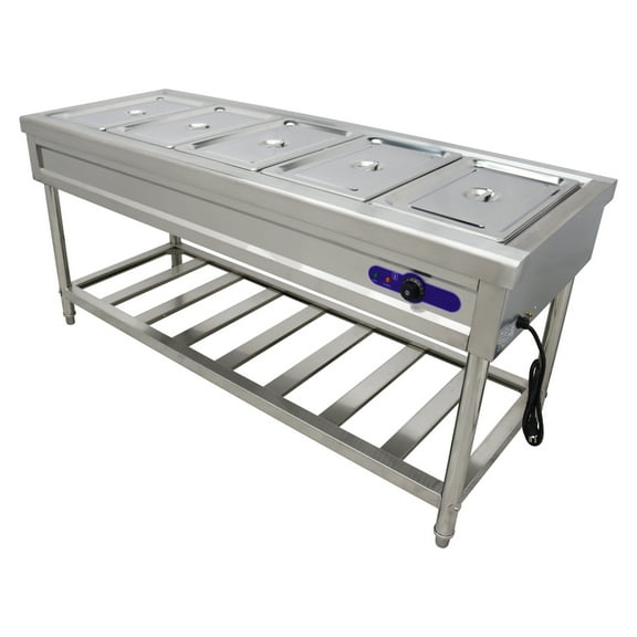 5 Pan Buffet Food Warmer 72" Bain Marie Buffet Table Electric Steam Heater with Bracket Stainless Steel