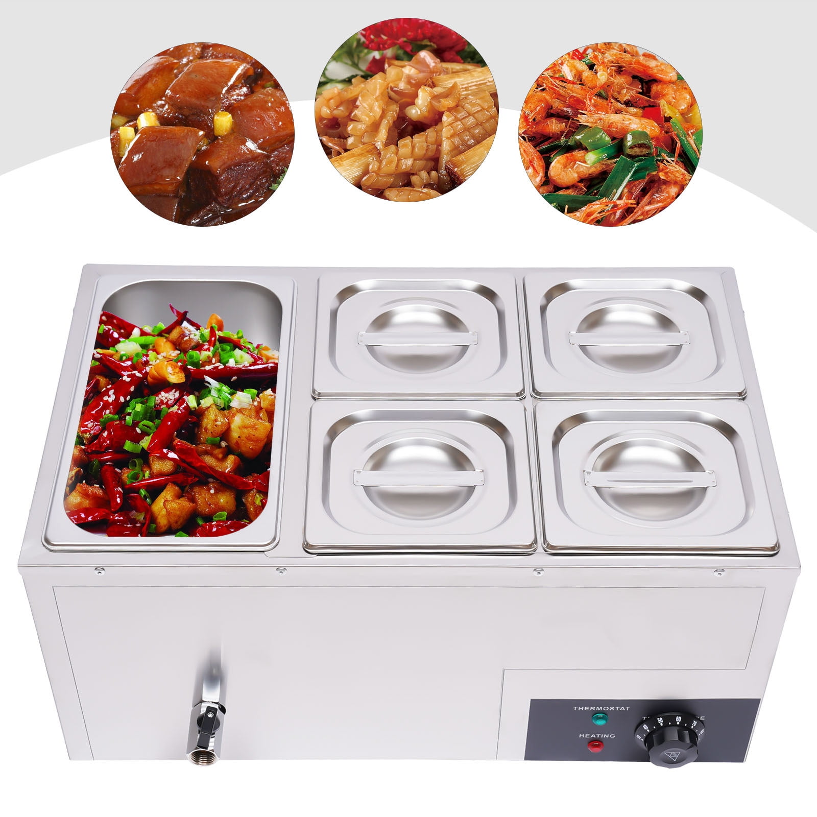 5Pan Electric Buffet Server Food Warmer, Stainless Steel Commercial Food Warmer Soup Warmer