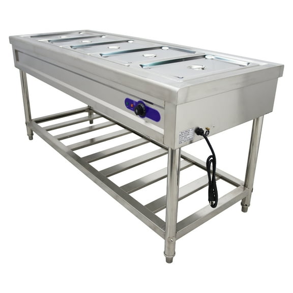 5-Pan Food Soup Warmer Commercial Steam Table Buffet Server Stainless Steel Food Container Single-Row 110V