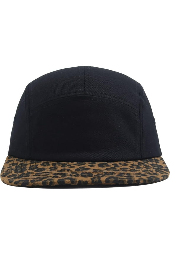 5 Panel Baseball Cap Leopard Print Flat Brim Hat Vintage Snapback Hats for Men Hip Hop Street Style Skateboard Hat