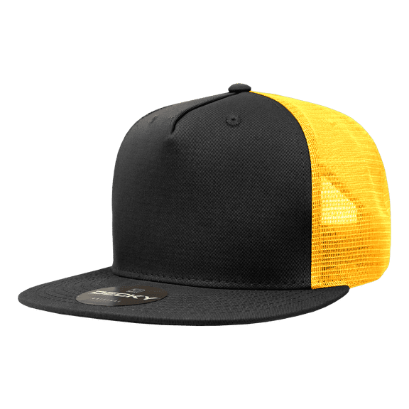 Decky 1040 5 Panel High Profile Structured Cotton Blend Trucker-Black/Gold