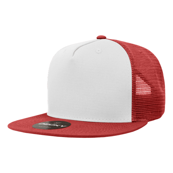 Decky 1040 5 Panel High Profile Structured Cotton Blend Trucker-Cardinal/White/Cardinal