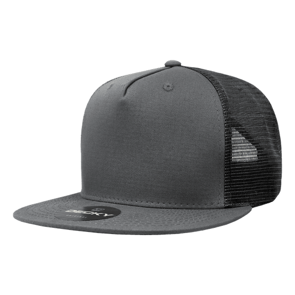 Decky 1040 5 Panel High Profile Structured Cotton Blend Trucker-Charcoal/Black