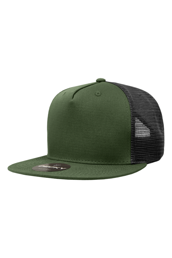 1040 5 Panel High Profile Structured Cotton Blend Trucker-Olive/Black