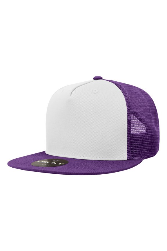 1040 5 Panel High Profile Structured Cotton Blend Trucker-Purple/White/Purple