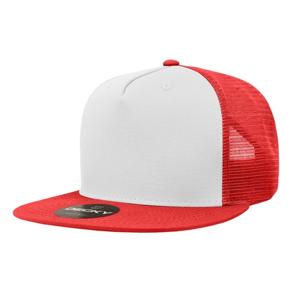 Decky 1040 5 Panel High Profile Structured Cotton Blend Trucker-Red/White/Red