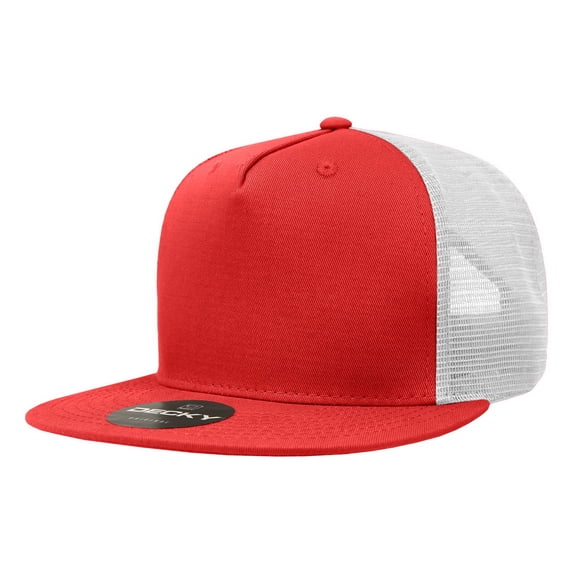 Decky 1040 5 Panel High Profile Structured Cotton Blend Trucker-Red/White
