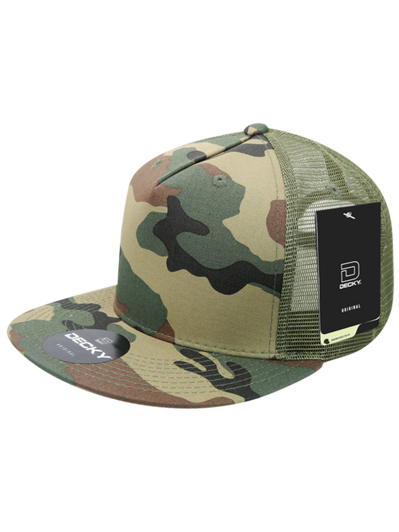 1040 5 Panel High Profile Structured Cotton Blend Trucker-WDL/OLV