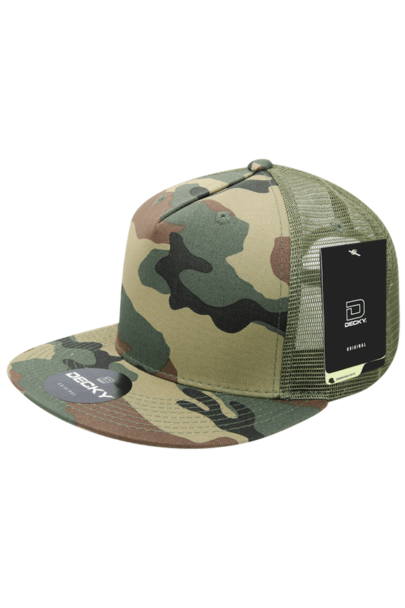 1040 5 Panel High Profile Structured Cotton Blend Trucker-WDL/OLV