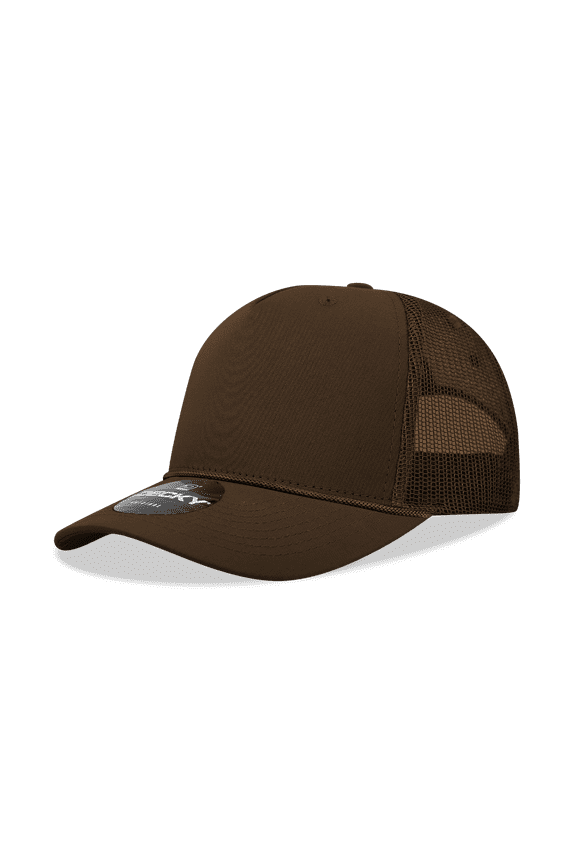 6040 5 Panel High Profile Structured Cotton/Poly Blend Trucker w/Rope-Brown