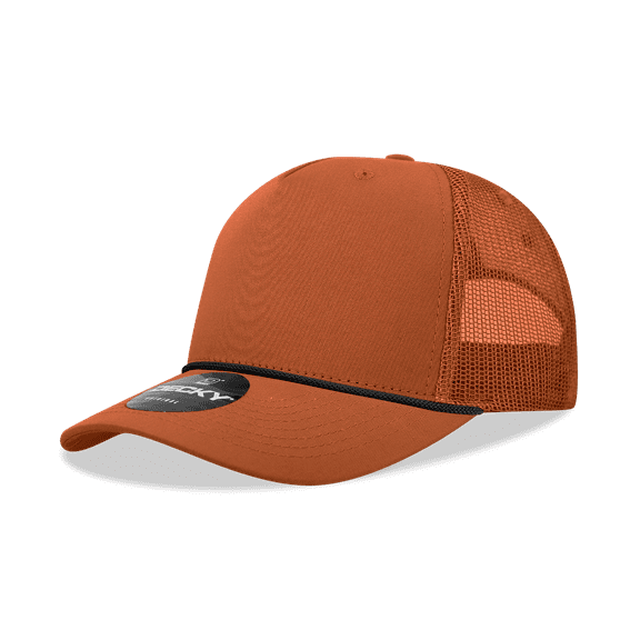 Decky 6040 5 Panel High Profile Structured Cotton/Poly Blend Trucker w/Rope-Burnt Orange/Black