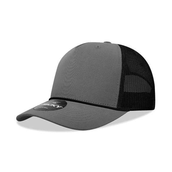 Decky 6040 5 Panel High Profile Structured Cotton/Poly Blend Trucker w/Rope-Charcoal/Black