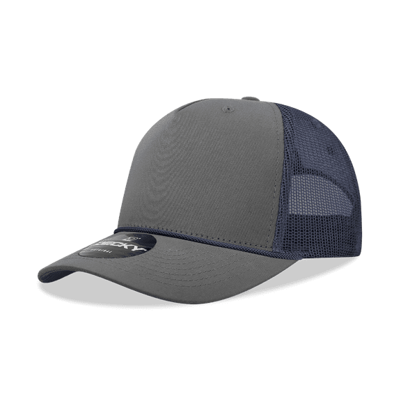 Decky 6040 5 Panel High Profile Structured Cotton/Poly Blend Trucker w/Rope-Charcoal/Navy