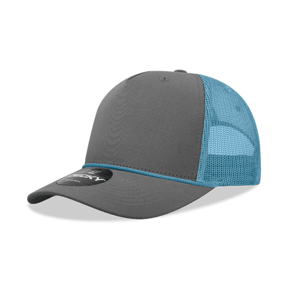 Decky 6040 5 Panel High Profile Structured Cotton/Poly Blend Trucker w/Rope-Charcoal/SKY