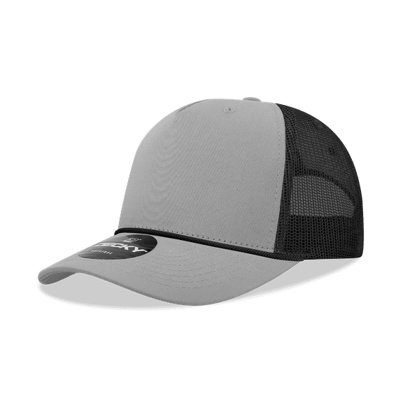 Decky 6040 5 Panel High Profile Structured Cotton/Poly Blend Trucker w/Rope-Grey/Black