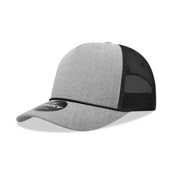 Decky 6040 5 Panel High Profile Structured Cotton/Poly Blend Trucker w/Rope-Heather Grey/Black
