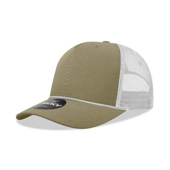 Decky 6040 5 Panel High Profile Structured Cotton/Poly Blend Trucker w/Rope-Khaki/white