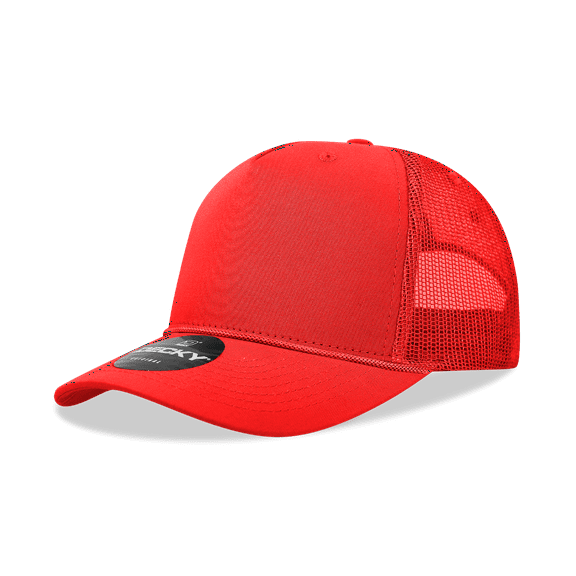 Decky 6040 5 Panel High Profile Structured Cotton/Poly Blend Trucker w/Rope-Red