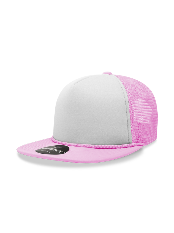 6026 5 Panel High Profile Structured Foam Trucker Hat-Pink/White/Pink