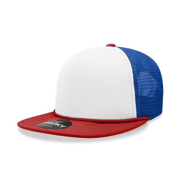 Decky 6026 5 Panel High Profile Structured Foam Trucker Hat-RED/WHITE/ROYAL