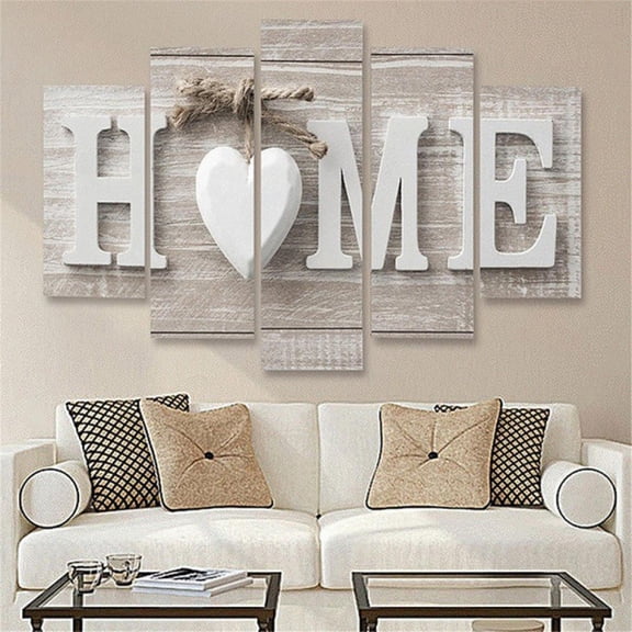 5 Panel Love Sanctuary Canvas Printing, Wall Art White Home Sweet Heart Modern Decor Abstract Painting Artwork
