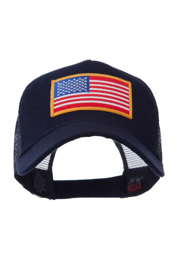 5 Panel Mesh American Flag Gold Patch Cap - Navy OSFM