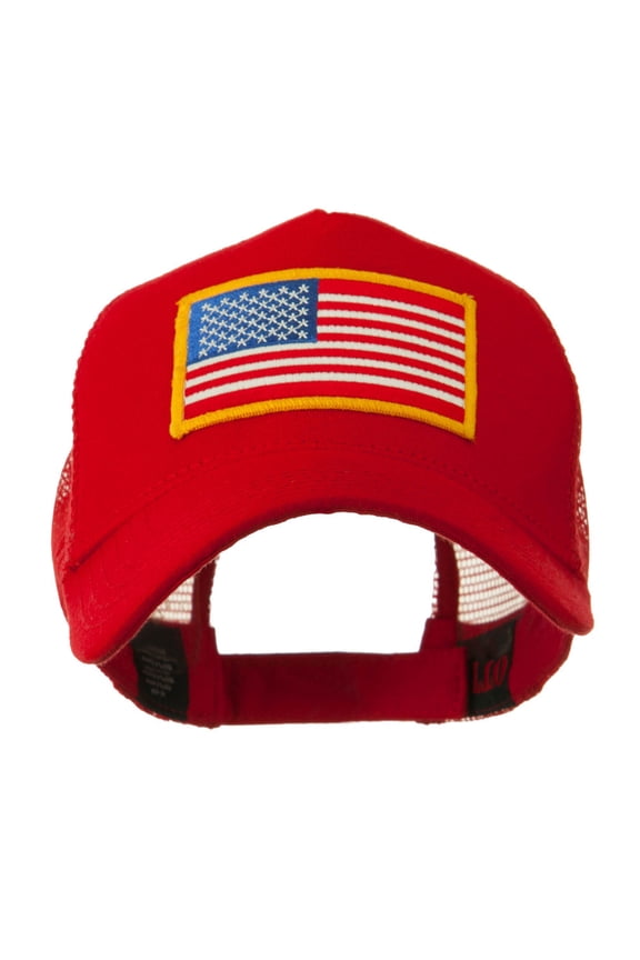 5 Panel Mesh American Flag Gold Patch Cap - Red OSFM