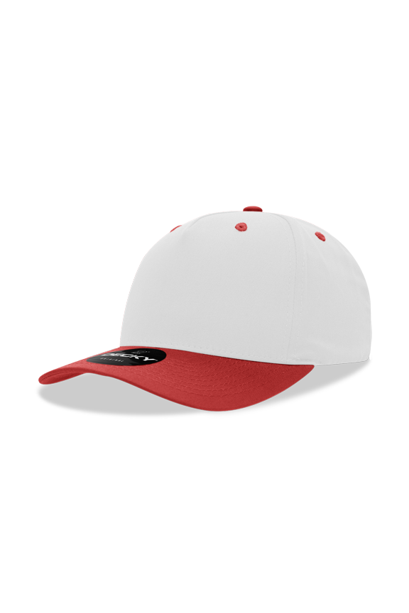 6024 5 Panel Mid Profile Structured Cotton Blend Cap-White/Red
