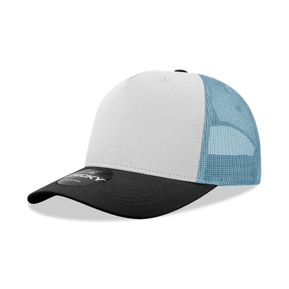 Decky 6030 5 Panel Mid Profile Structured Cotton Blend Trucker-Black/White/Sky