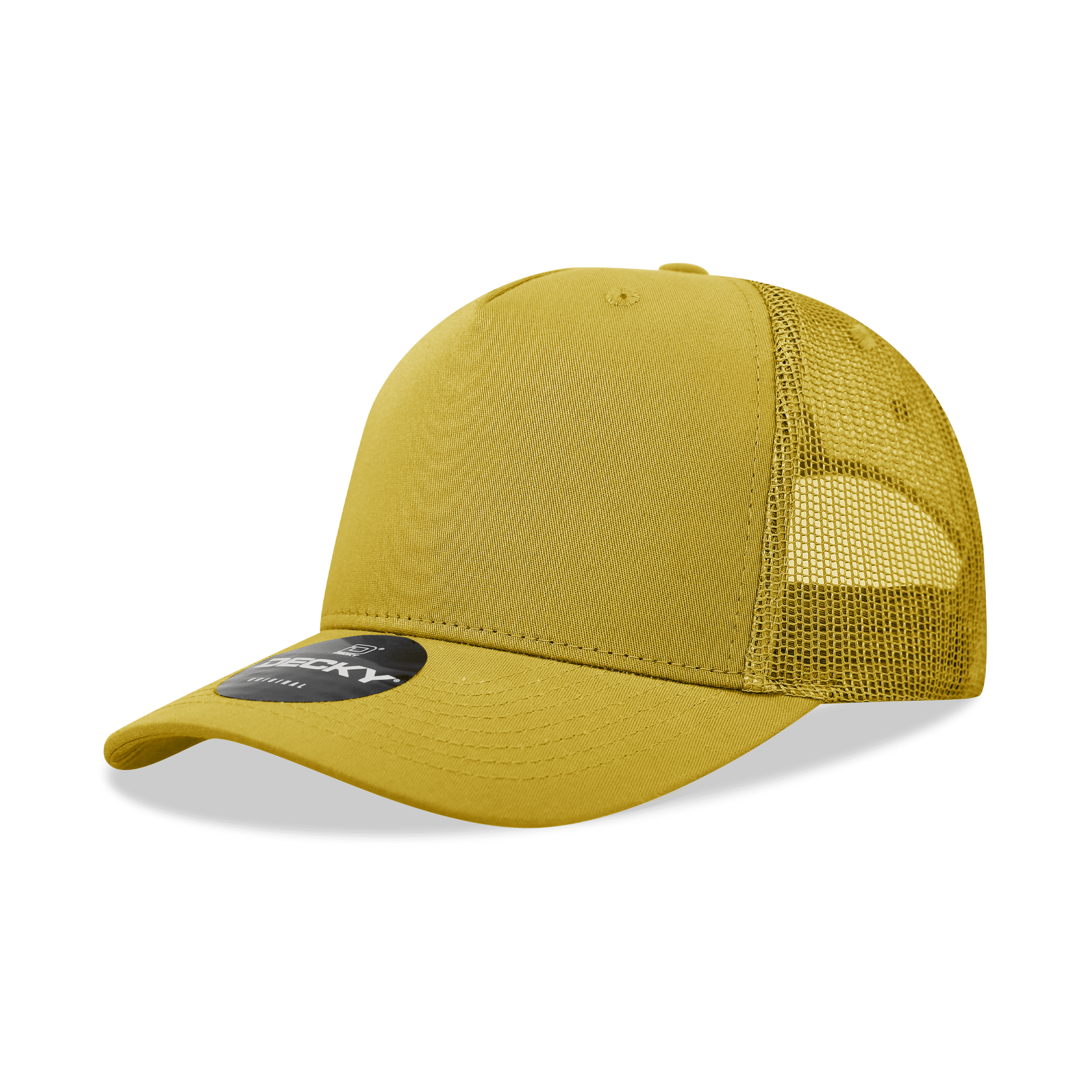 5 Panel Mid Profile Structured Cotton Blend Trucker, Gold