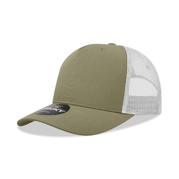 Decky 6030 5 Panel Mid Profile Structured Cotton Blend Trucker-Khaki/white