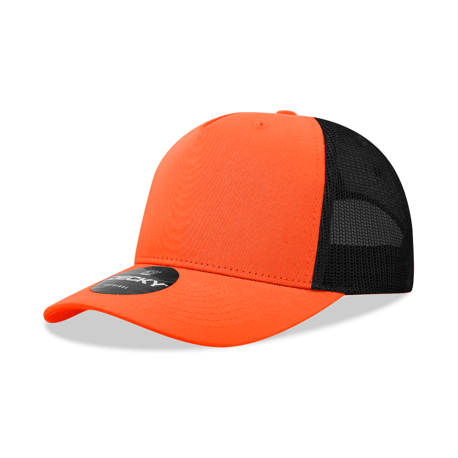5 Panel Mid Profile Structured Cotton Blend Trucker, Orange