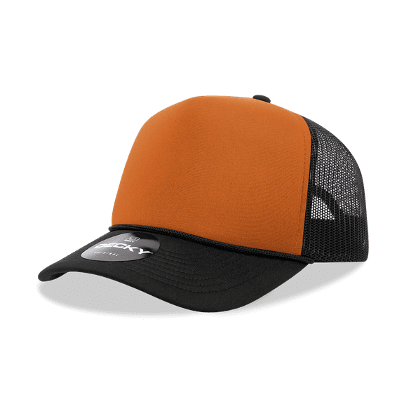 Decky 6025 5 Panel Mid Profile Structured Foam Trucker Hat-Black/Orange/Black