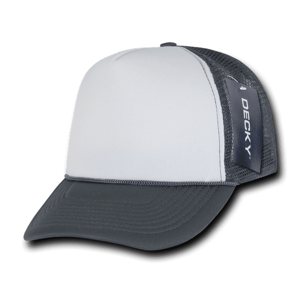 Decky 6025 5 Panel Mid Profile Structured Foam Trucker Hat-Charcoal/White/Charcoal