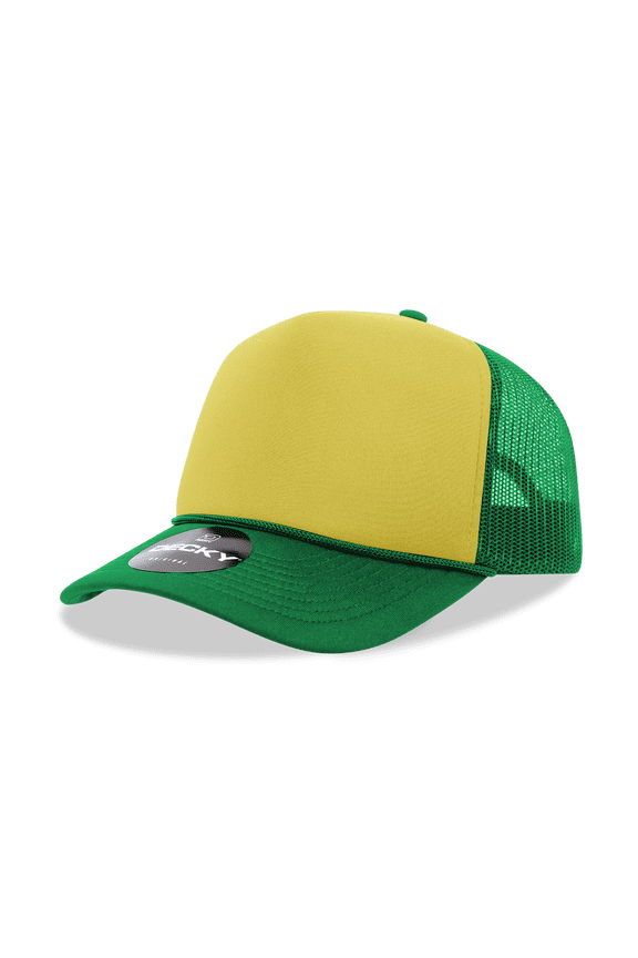 6025 5 Panel Mid Profile Structured Foam Trucker Hat-Kelly/Gold/Kelly