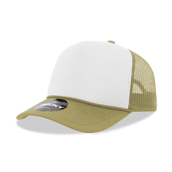 Decky 6025 5 Panel Mid Profile Structured Foam Trucker Hat-Khaki/White/Khaki