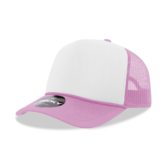 Decky 6025 5 Panel Mid Profile Structured Foam Trucker Hat-Pink/White/Pink