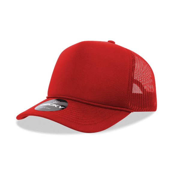 Decky 6025 5 Panel Mid Profile Structured Foam Trucker Hat-Red