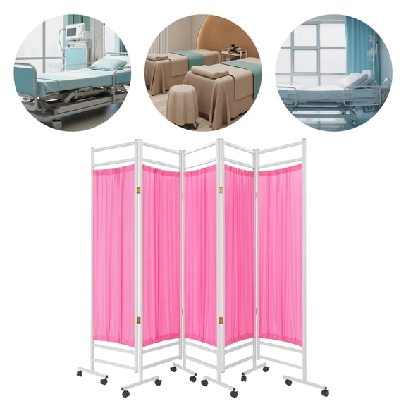 5-Panel Modern Medical Privacy Screen Portable & Foldable Medical Room Divider Pink