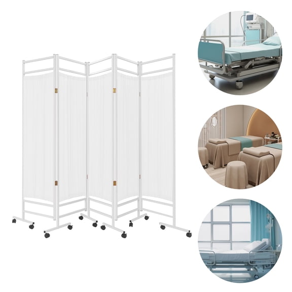 5-Panel Modern Medical Privacy Screen Portable & Foldable Medical Room Divider White