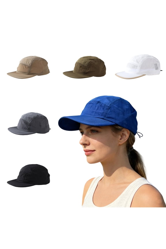 5 Panel Quick Dry Nylon Camp Cap with Adjustable Drawstring and Curved Brim Featuring Lightweight Water Resistant Fabric White