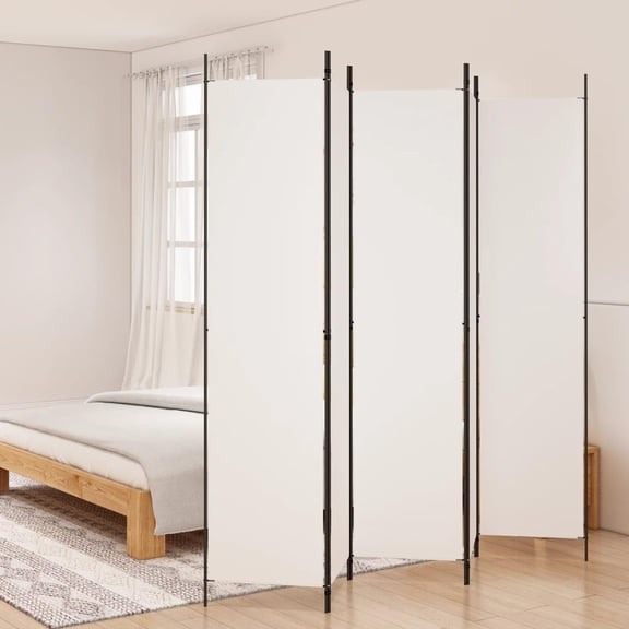 5-Panel Room Divider, Folding Privacy Screen Partition for Room Separation, 98.4inx86.6in, White Fabric for Indoor Use