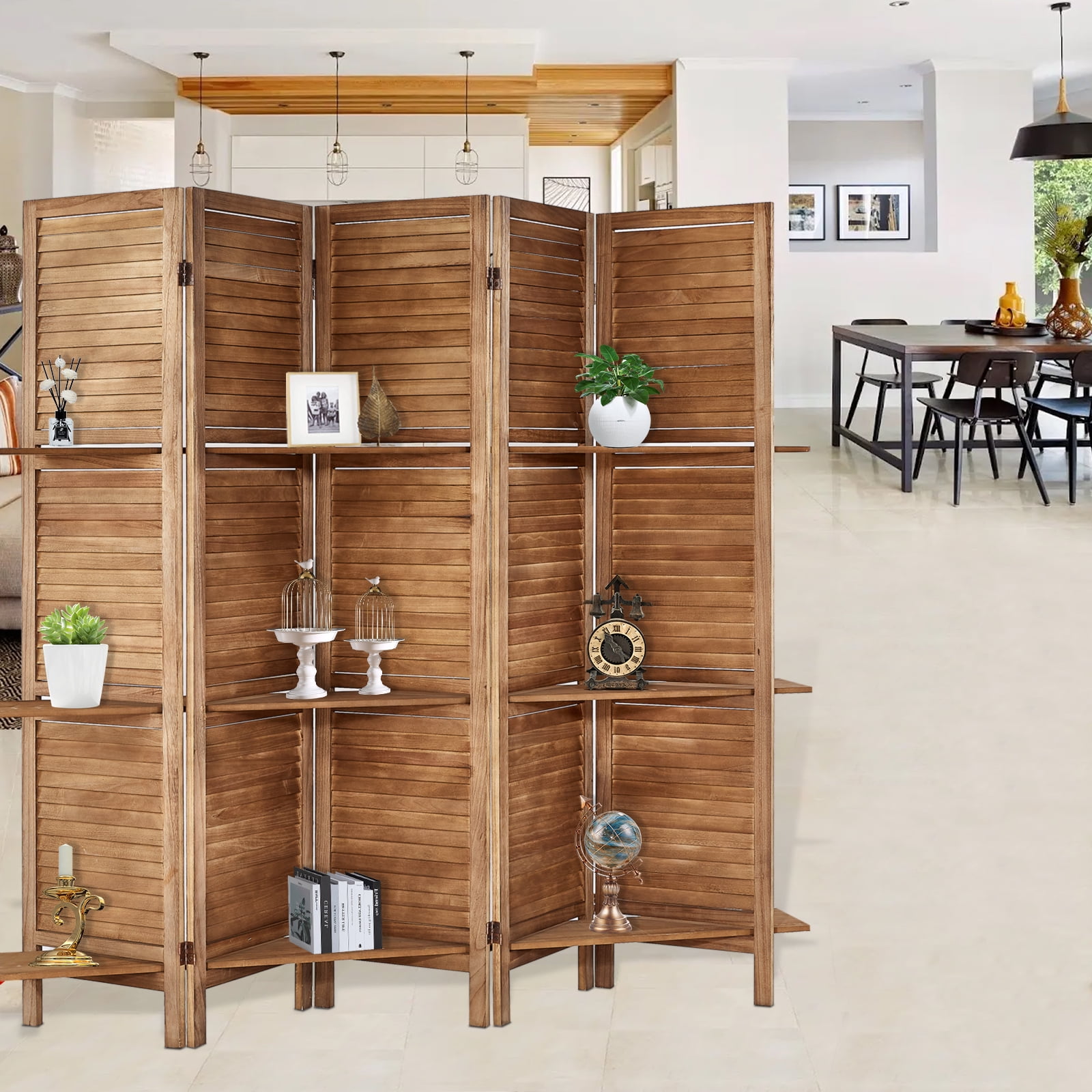 5 Panel Room Divider with Shelves 5.6ft Tall Folding Privacy Screen Panels Room Divider Wall Divider for Room Separation Room Divider
