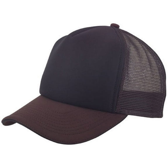 5 Panel Trucker Hat, Foam & Mesh 2 Tone Trucker Hat, Retro Hat for Travel, 5PMS-Brown-Black